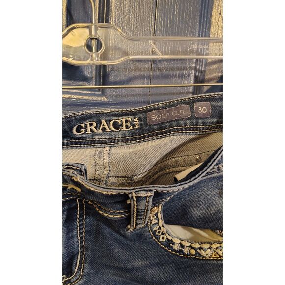 Grace In LA Women's Medium Wash Boot Cut Embroidered Pocket size 30 - Picture 7 of 7